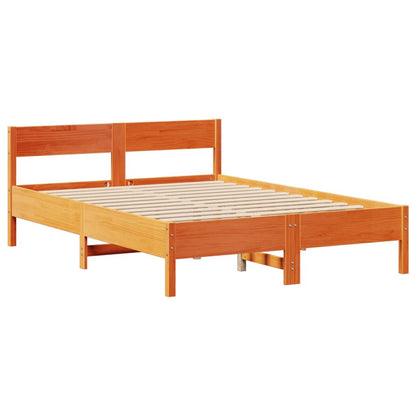 Bed Frame with Headboard Wax Brown 150x200 cm King Size Solid Wood Pine