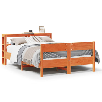 Bed Frame with Headboard Wax Brown 150x200 cm King Size Solid Wood Pine