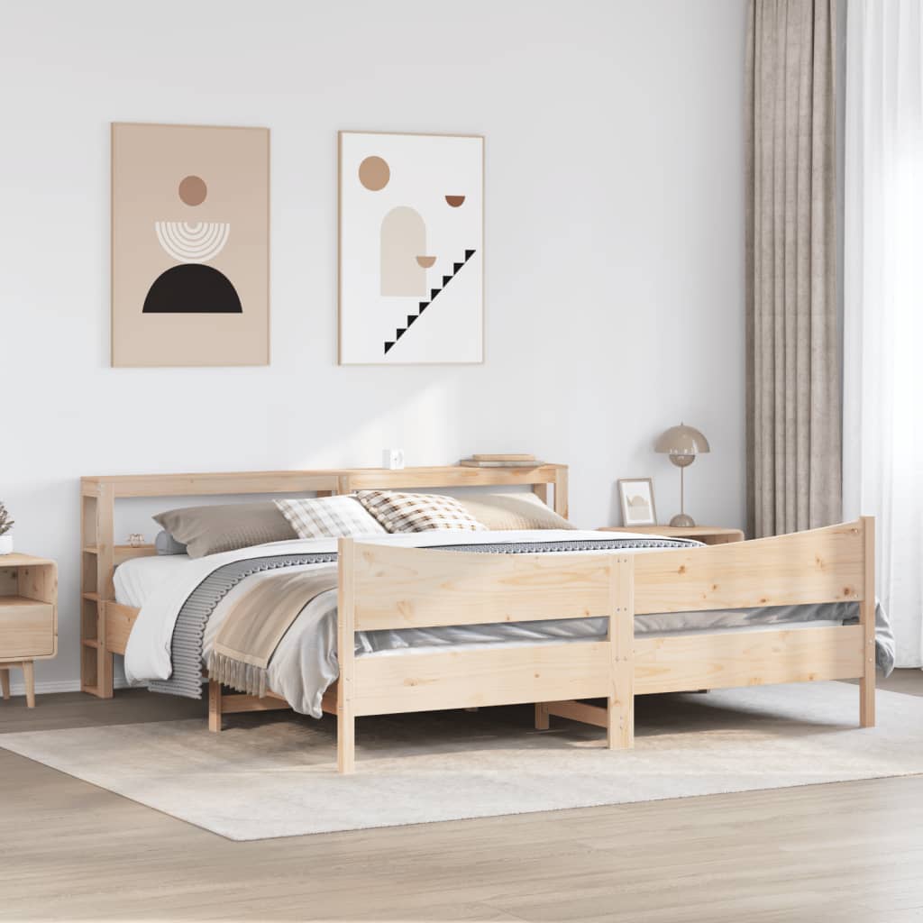 Bed Frame with Headboard 200x200 cm Solid Wood Pine