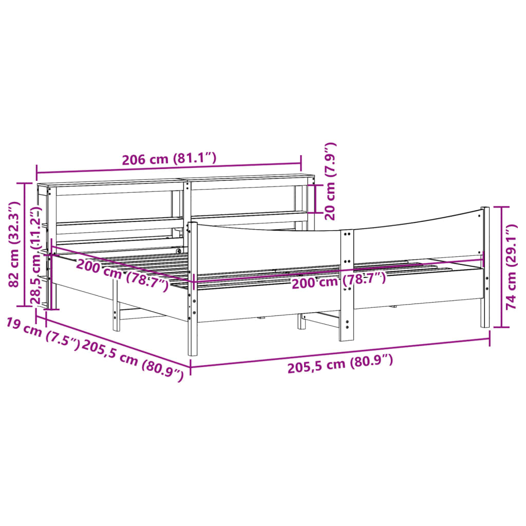 Bed Frame with Headboard 200x200 cm Solid Wood Pine