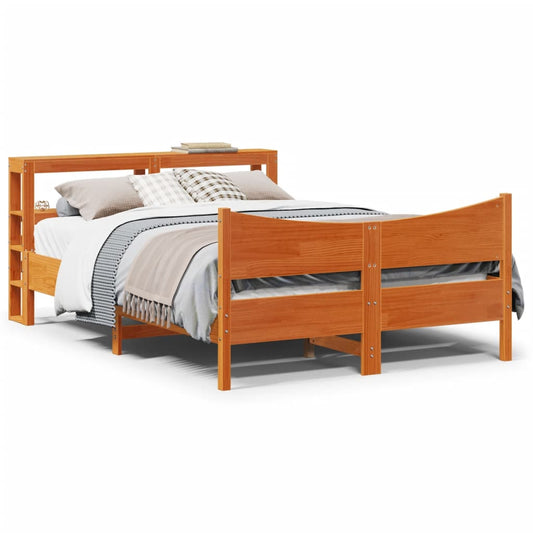 Bed Frame with Headboard Wax Brown 150x200 cm King Size Solid Wood Pine