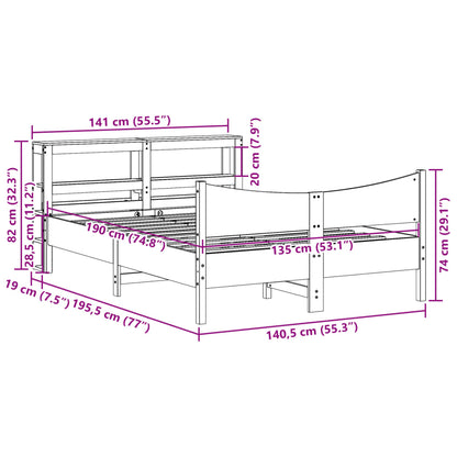 Bed Frame with Headboard 135x190 cm Double Solid Wood Pine