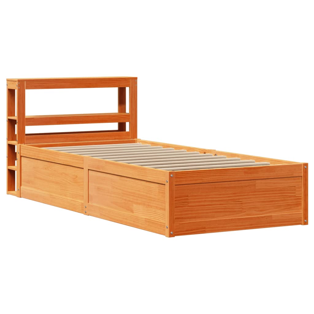 Bed Frame with Headboard Wax Brown 90x200 cm Solid Wood Pine