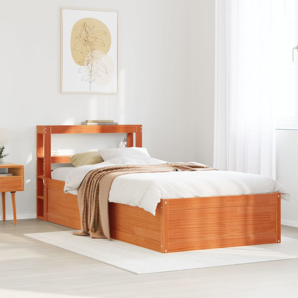 Bed Frame with Headboard Wax Brown 90x200 cm Solid Wood Pine