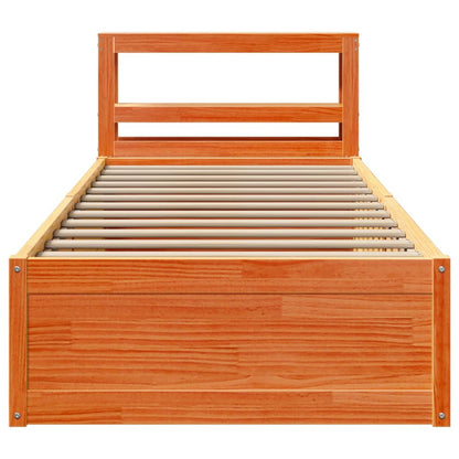 Bed Frame with Headboard Wax Brown 90x200 cm Solid Wood Pine