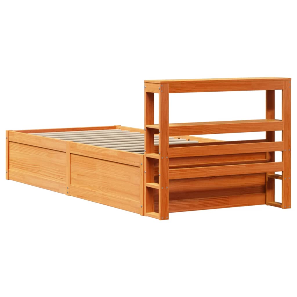 Bed Frame with Headboard Wax Brown 90x200 cm Solid Wood Pine