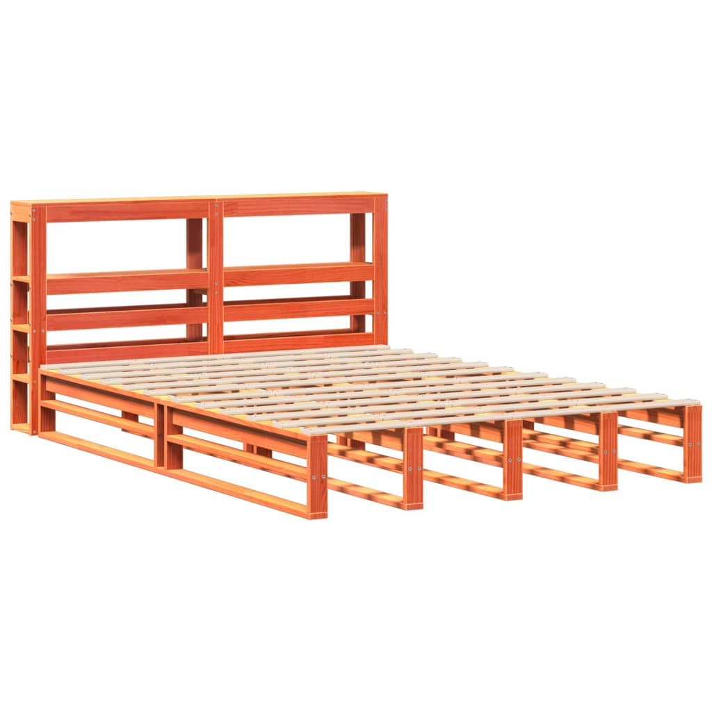 Bed Frame without Mattress Wax Brown 150x200 cm King Size Solid Wood Pine