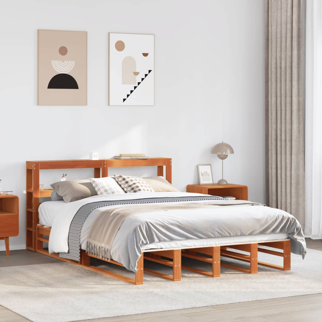 Bed Frame without Mattress Wax Brown 150x200 cm King Size Solid Wood Pine