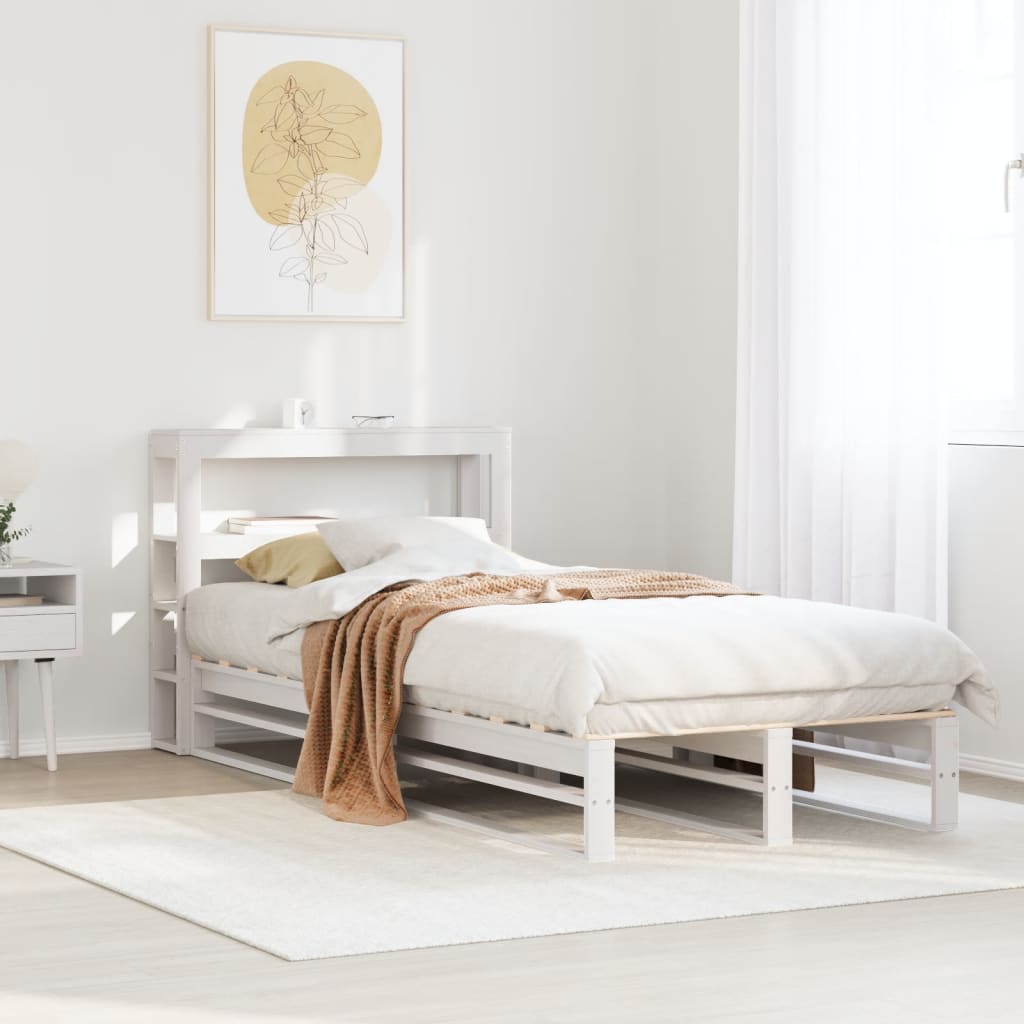 Bed Frame with Headboard White 90x190 cm Single Solid Wood Pine