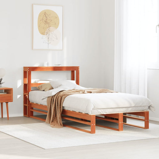 Bed Frame with Headboard Wax Brown 90x190 cm Single Solid Wood Pine