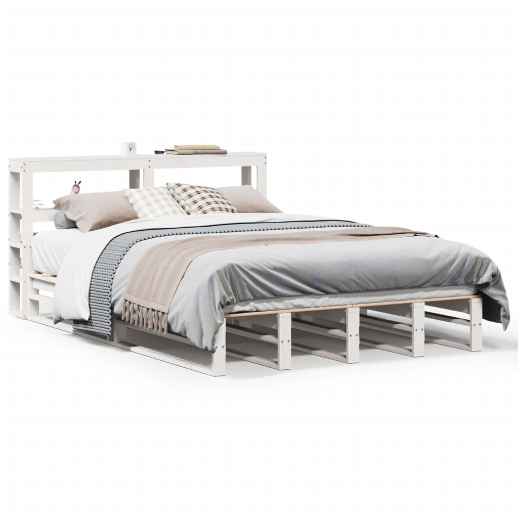 Bed Frame with Headboard White 120x190 cm Small Double Solid Wood Pine