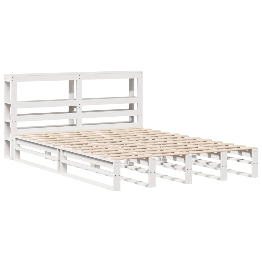 Bed Frame with Headboard White 120x190 cm Small Double Solid Wood Pine