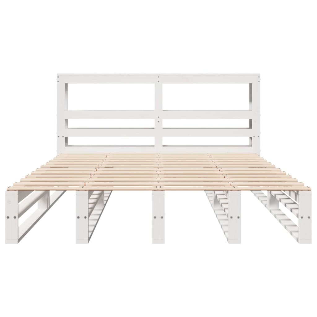 Bed Frame with Headboard White 120x190 cm Small Double Solid Wood Pine