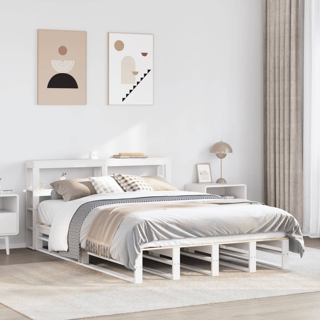 Bed Frame with Headboard White 120x190 cm Small Double Solid Wood Pine