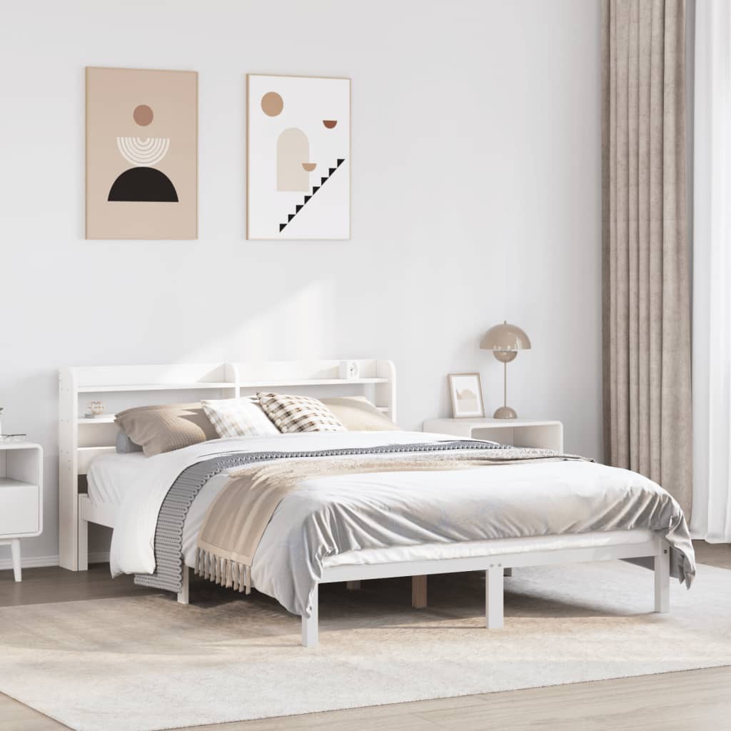 Bed Frame without Mattress White 135x190 cm Double Solid Wood Pine