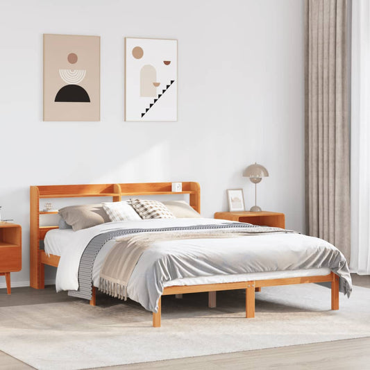 Bed Frame with Headboard without Mattress Wax Brown 140x190 cm