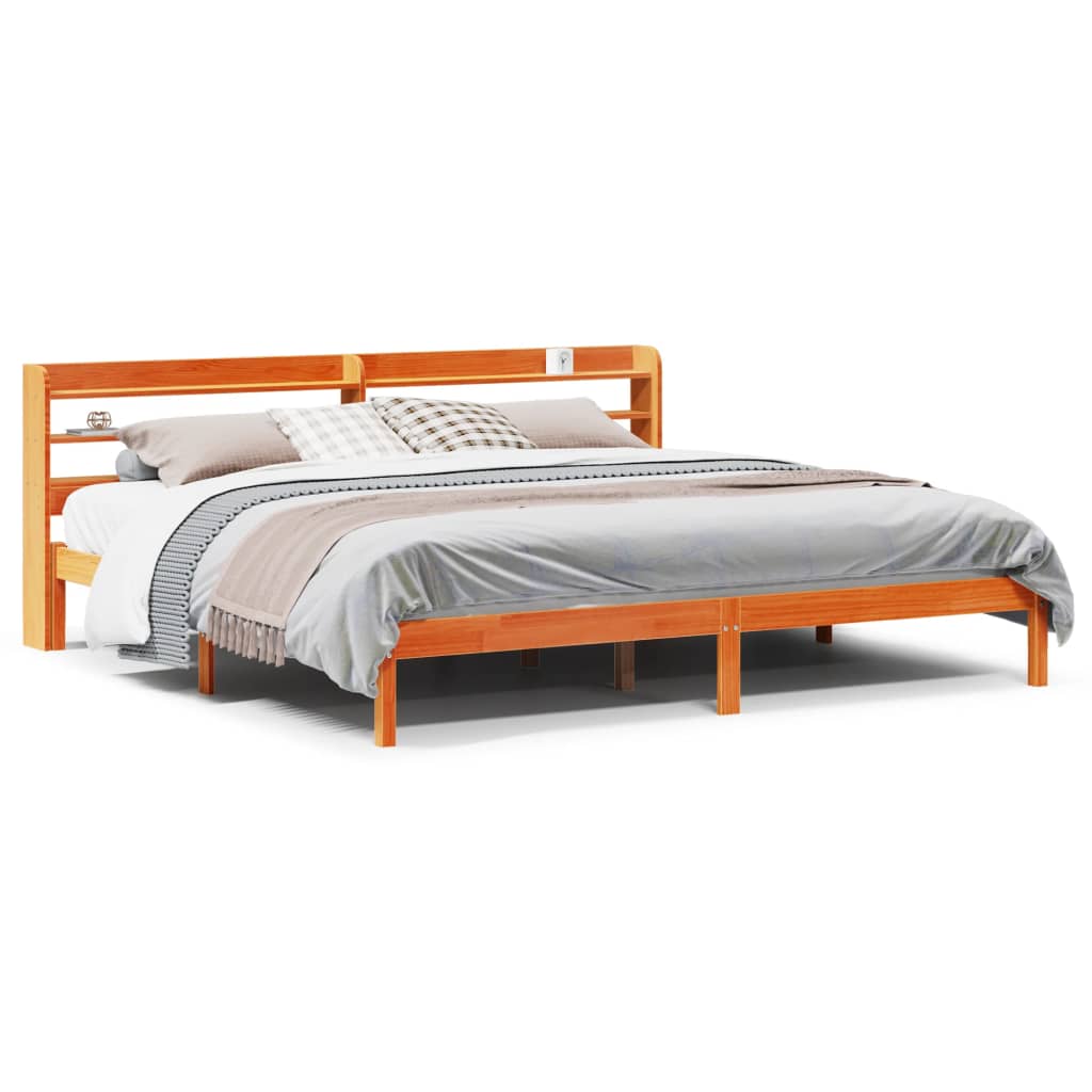 Bed Frame with Headboard without Mattress Wax Brown 180x200 cm Super King