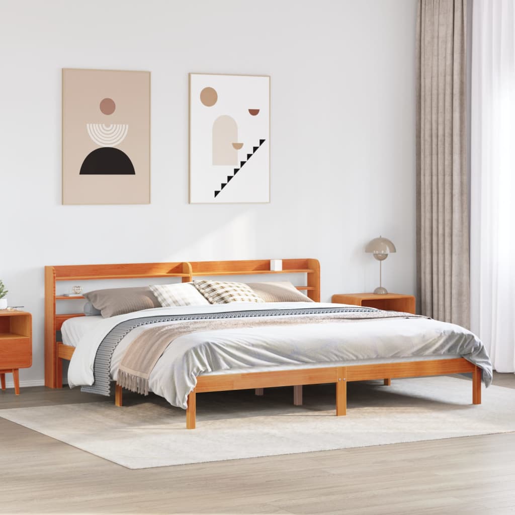 Bed Frame with Headboard without Mattress Wax Brown 180x200 cm Super King