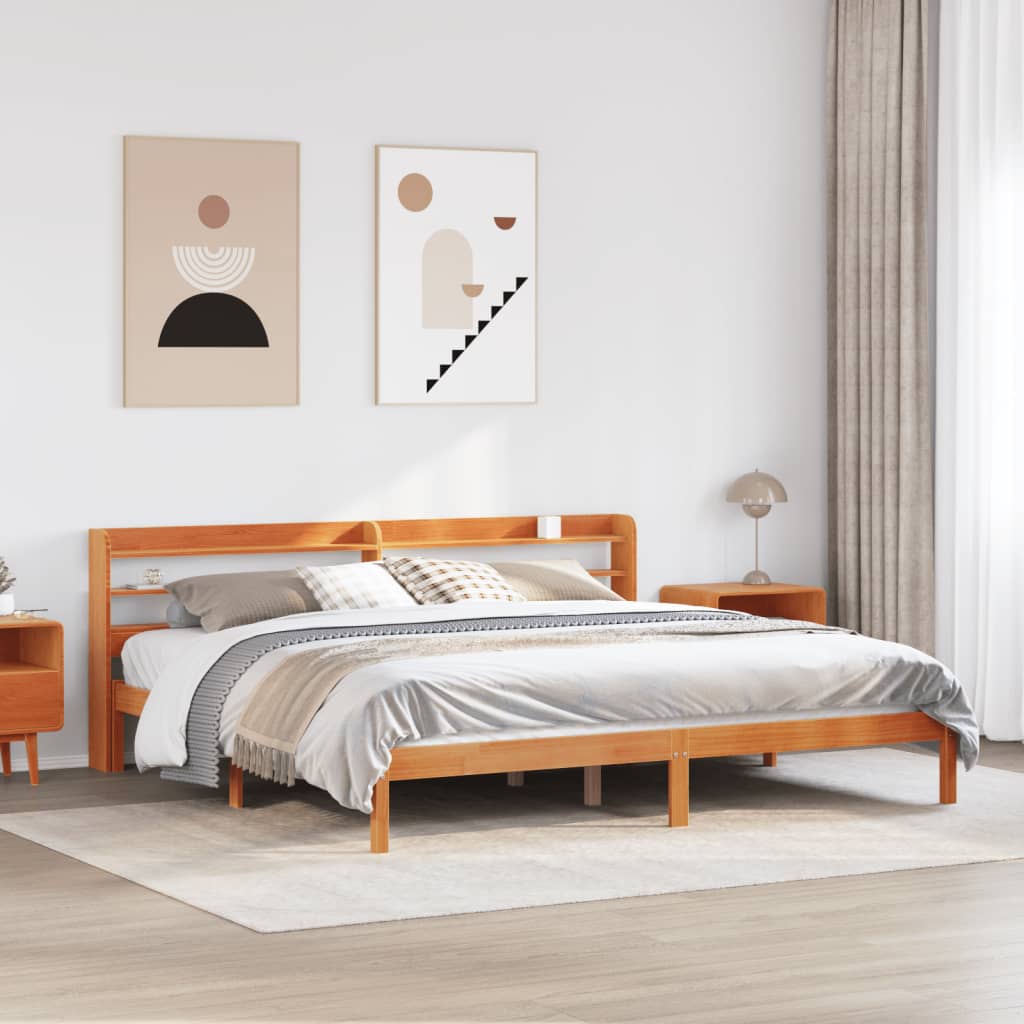 Bed Frame with Headboard without Mattress Wax Brown 200x200 cm