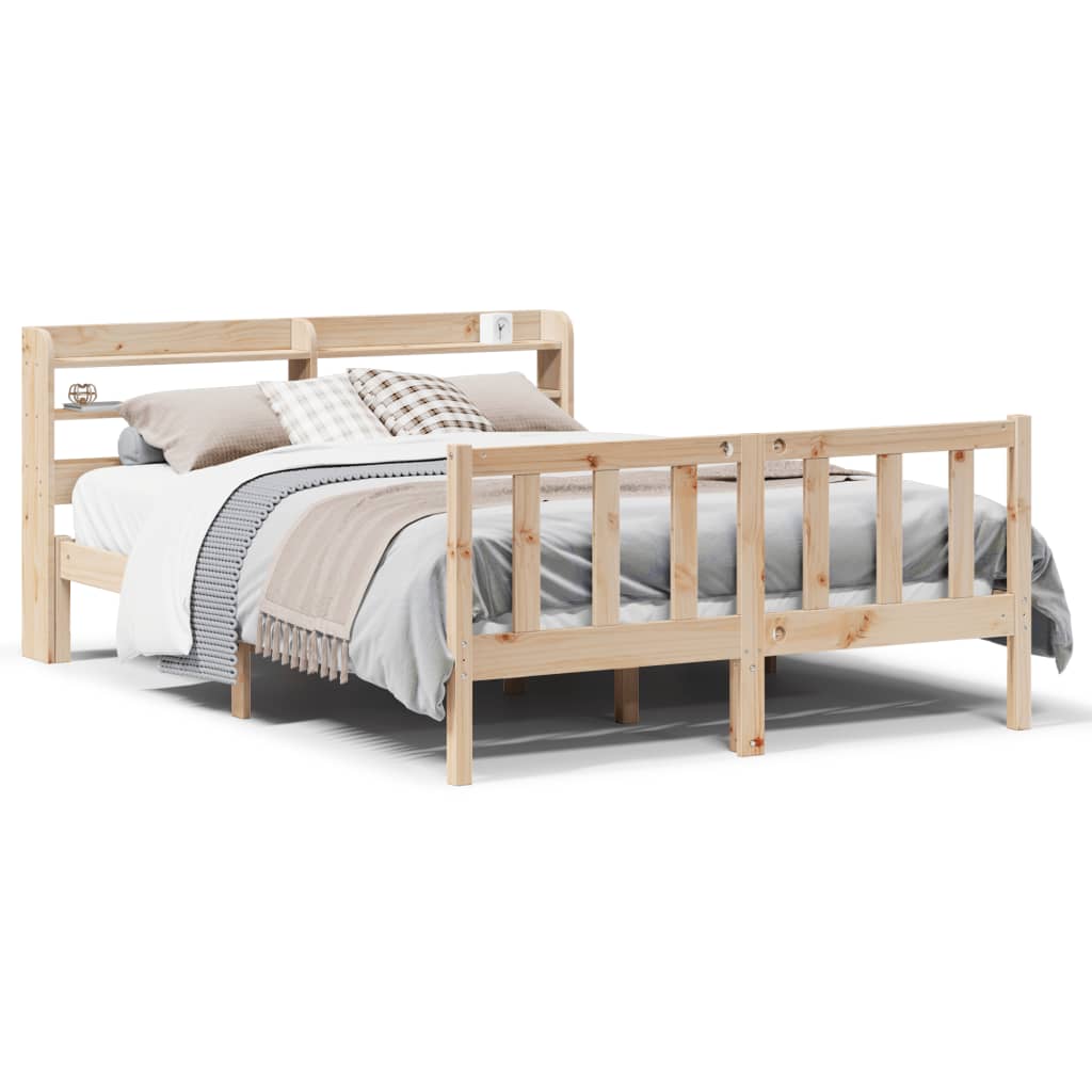 Bed Frame with Headboard 140x190 cm Solid Wood Pine