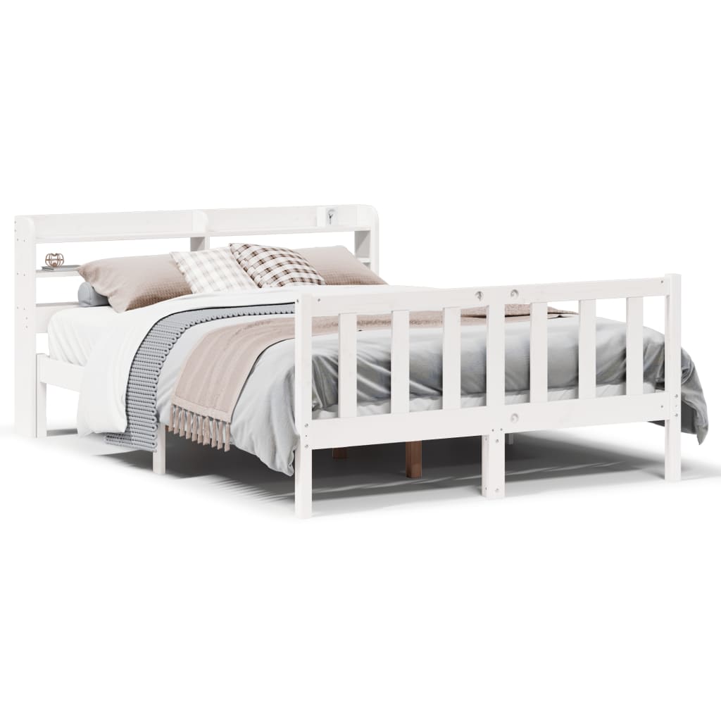 Bed Frame with Headboard White 150x200 cm King Size Solid Wood Pine