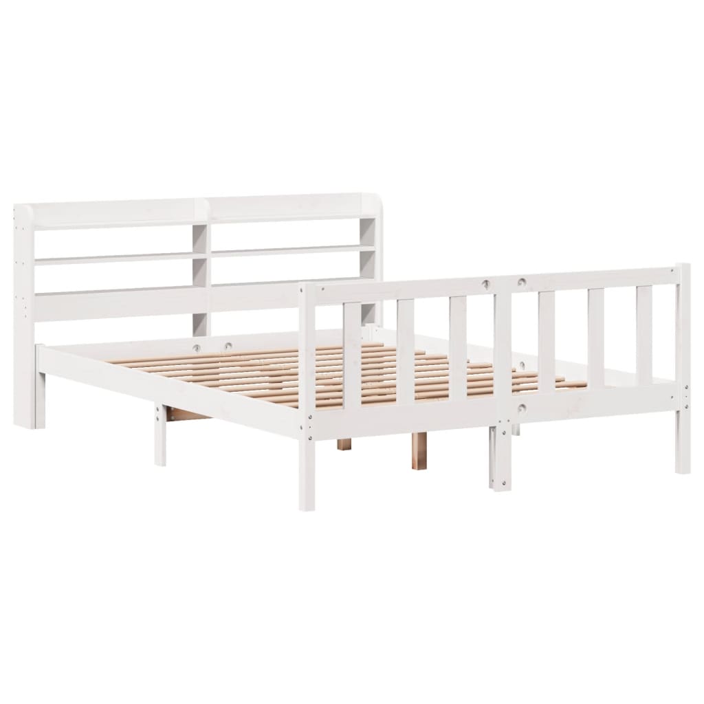 Bed Frame with Headboard White 150x200 cm King Size Solid Wood Pine