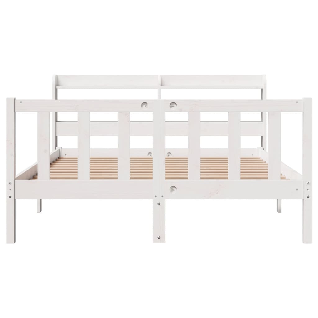 Bed Frame with Headboard White 150x200 cm King Size Solid Wood Pine