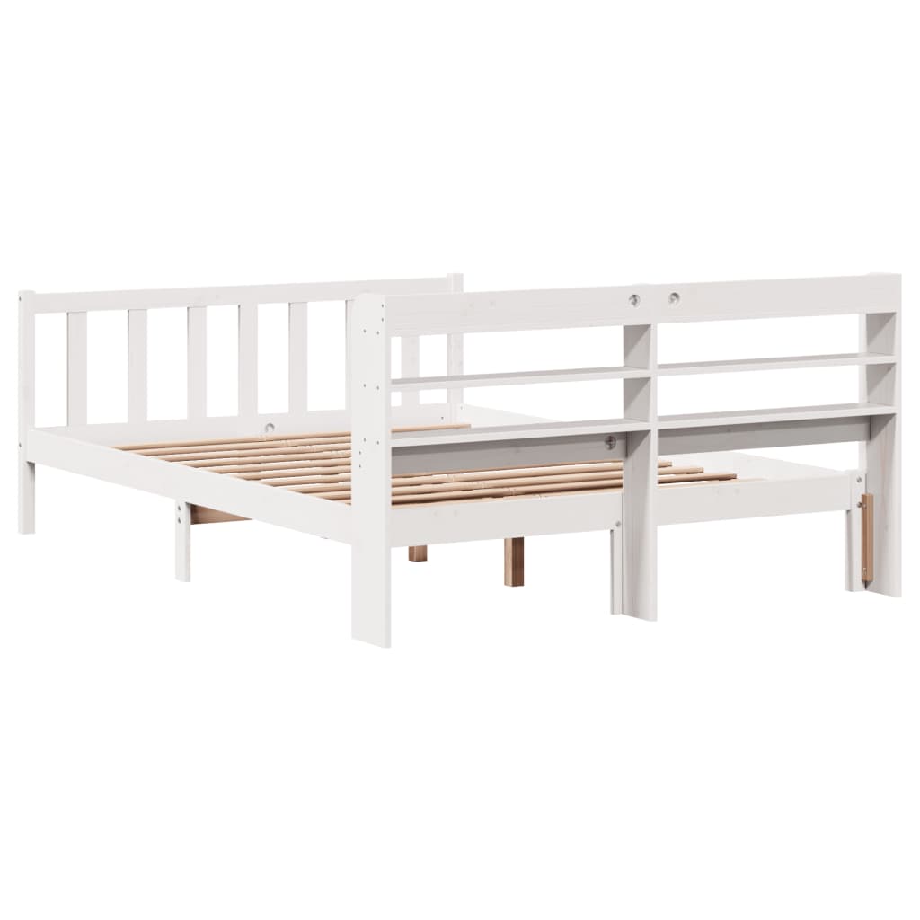 Bed Frame with Headboard White 150x200 cm King Size Solid Wood Pine