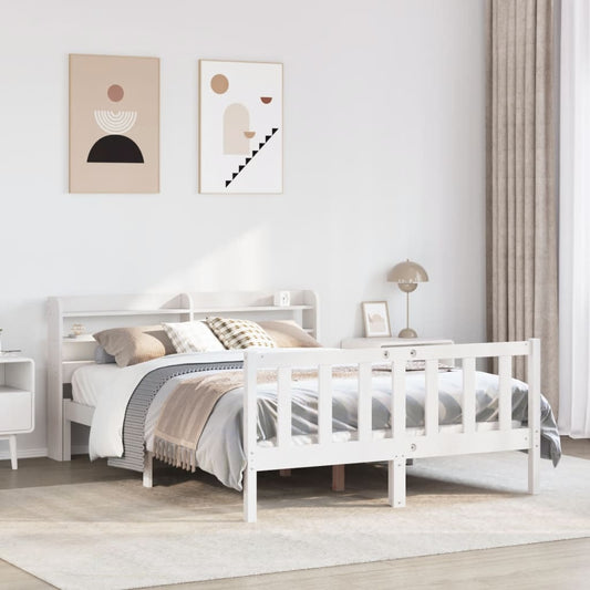 Bed Frame with Headboard White 150x200 cm King Size Solid Wood Pine