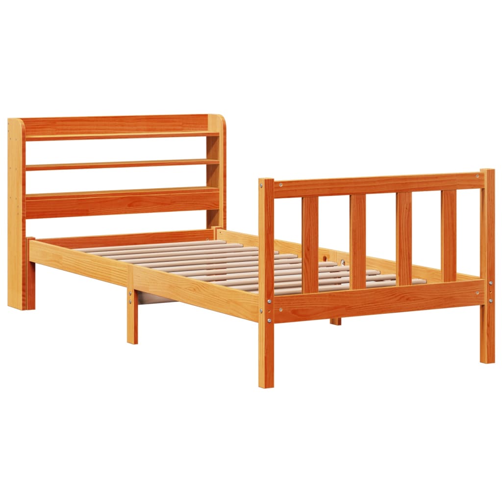 Bed Frame with Headboard without Mattress Wax Brown 75x190 cm Small Single