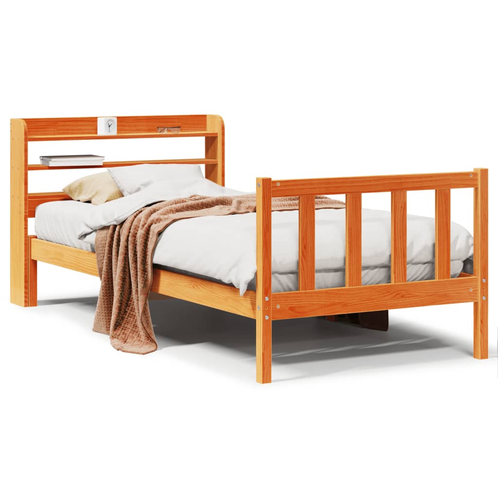 Bed Frame with Headboard without Mattress Wax Brown 90x190 cm Single