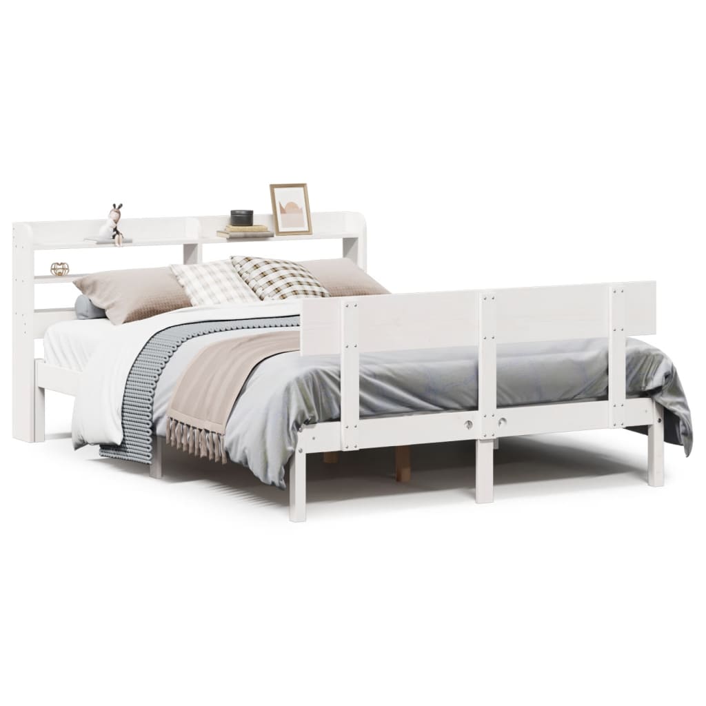 Bed Frame without Mattress White 135x190 cm Double Solid Wood Pine