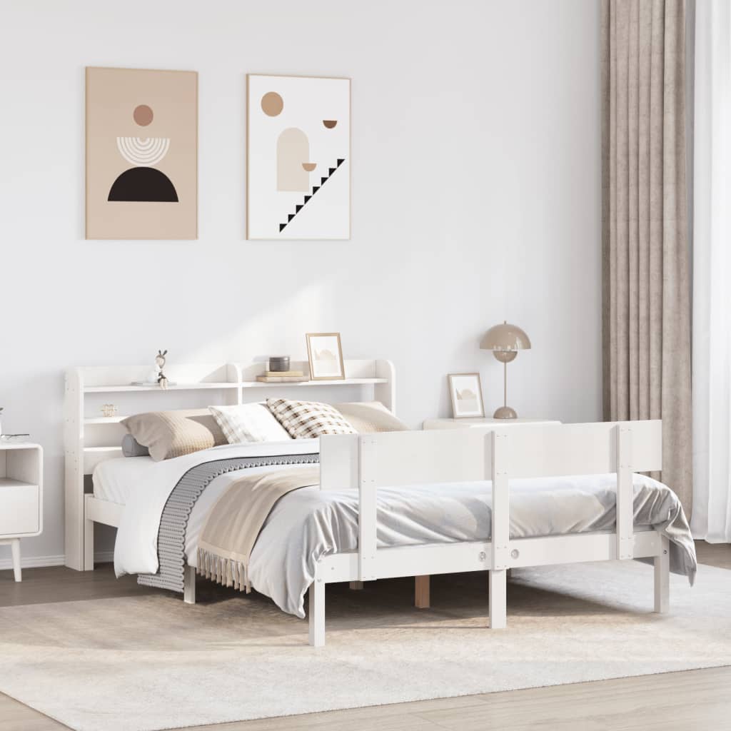 Bed Frame without Mattress White 135x190 cm Double Solid Wood Pine