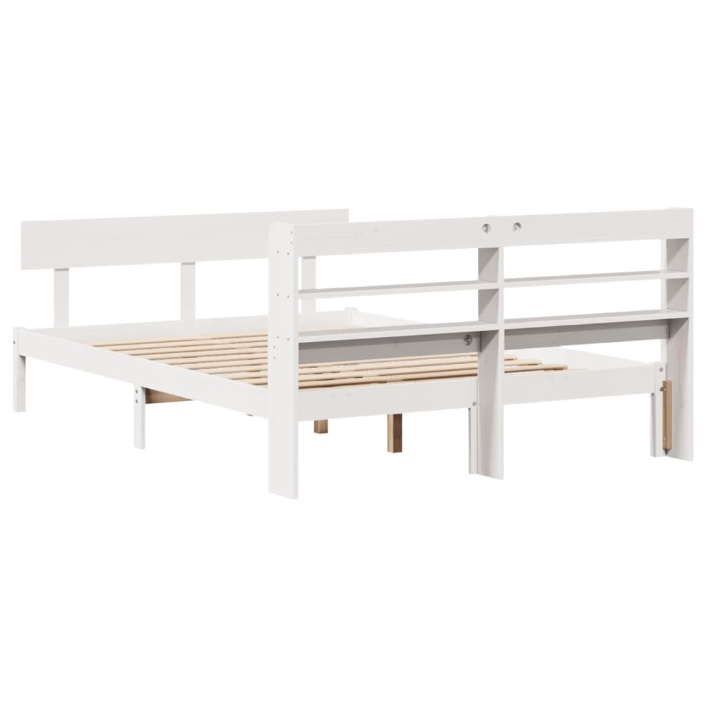 Bed Frame with Headboard White 150x200 cm King Size Solid Wood Pine