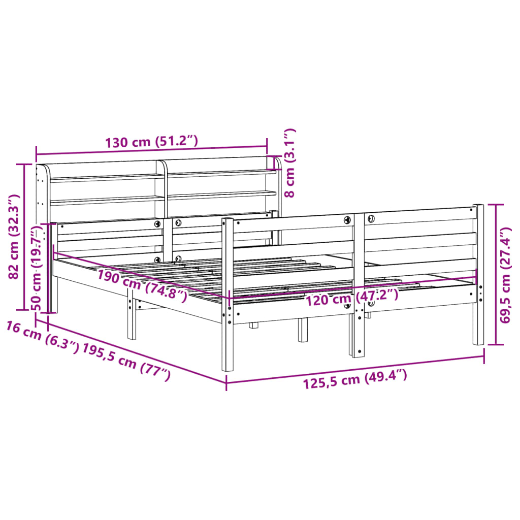 Bed Frame with Headboard without Mattress 120x190 cm Small Double