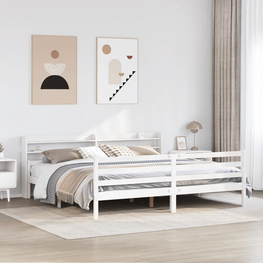 Bed Frame with Headboard without Mattress White 200x200 cm