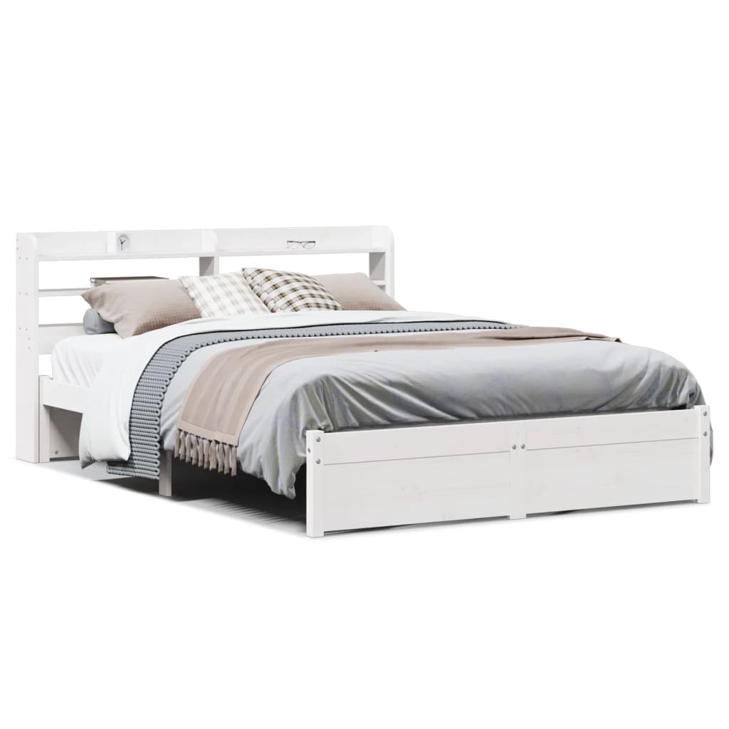 Bed Frame with Headboard without Mattress White 140x190 cm