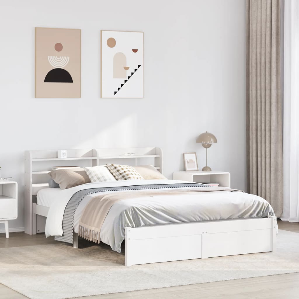 Bed Frame with Headboard without Mattress White 140x190 cm