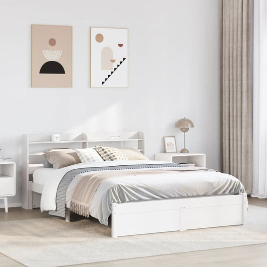 Bed Frame with Headboard without Mattress White 140x190 cm