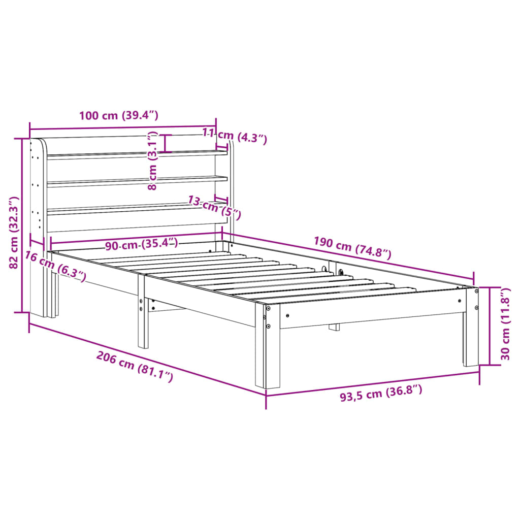 Bed Frame with Headboard without Mattress 90x190 cm Single