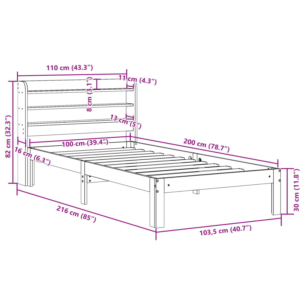 Bed Frame with Headboard without Mattress 100x200 cm