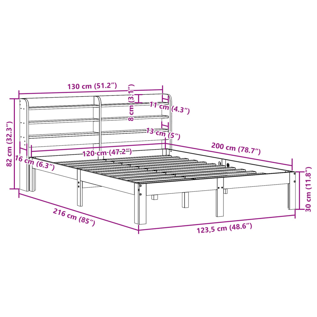 Bed Frame with Headboard without Mattress White 120x200 cm