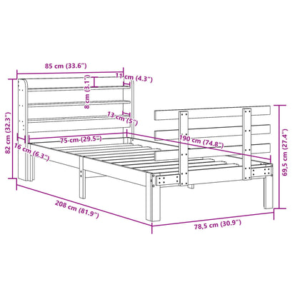 Bed Frame with Headboard without Mattress White 75x190 cm Small Single