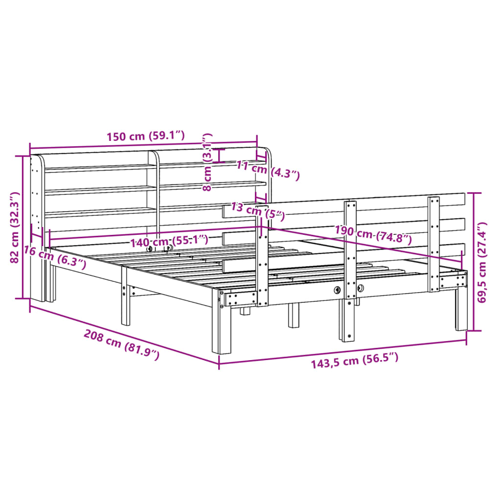 Bed Frame with Headboard without Mattress 140x190 cm