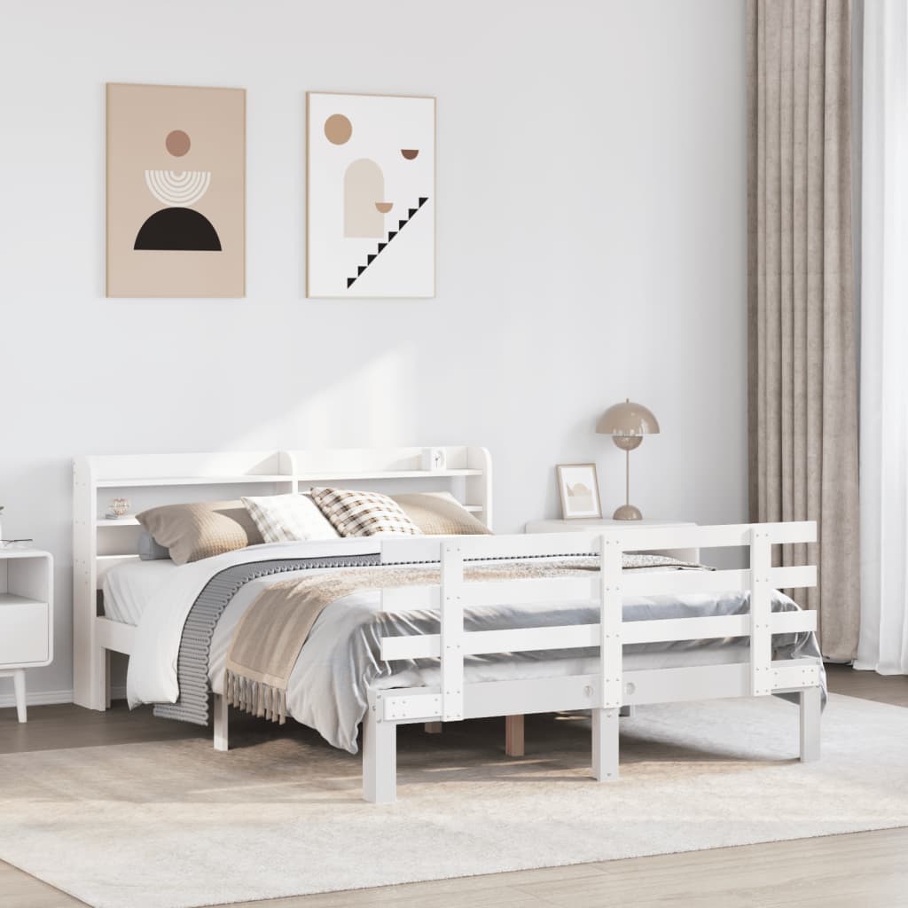 Bed Frame with Headboard without Mattress White 140x190 cm