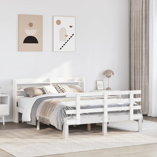 Bed Frame with Headboard without Mattress White 140x190 cm