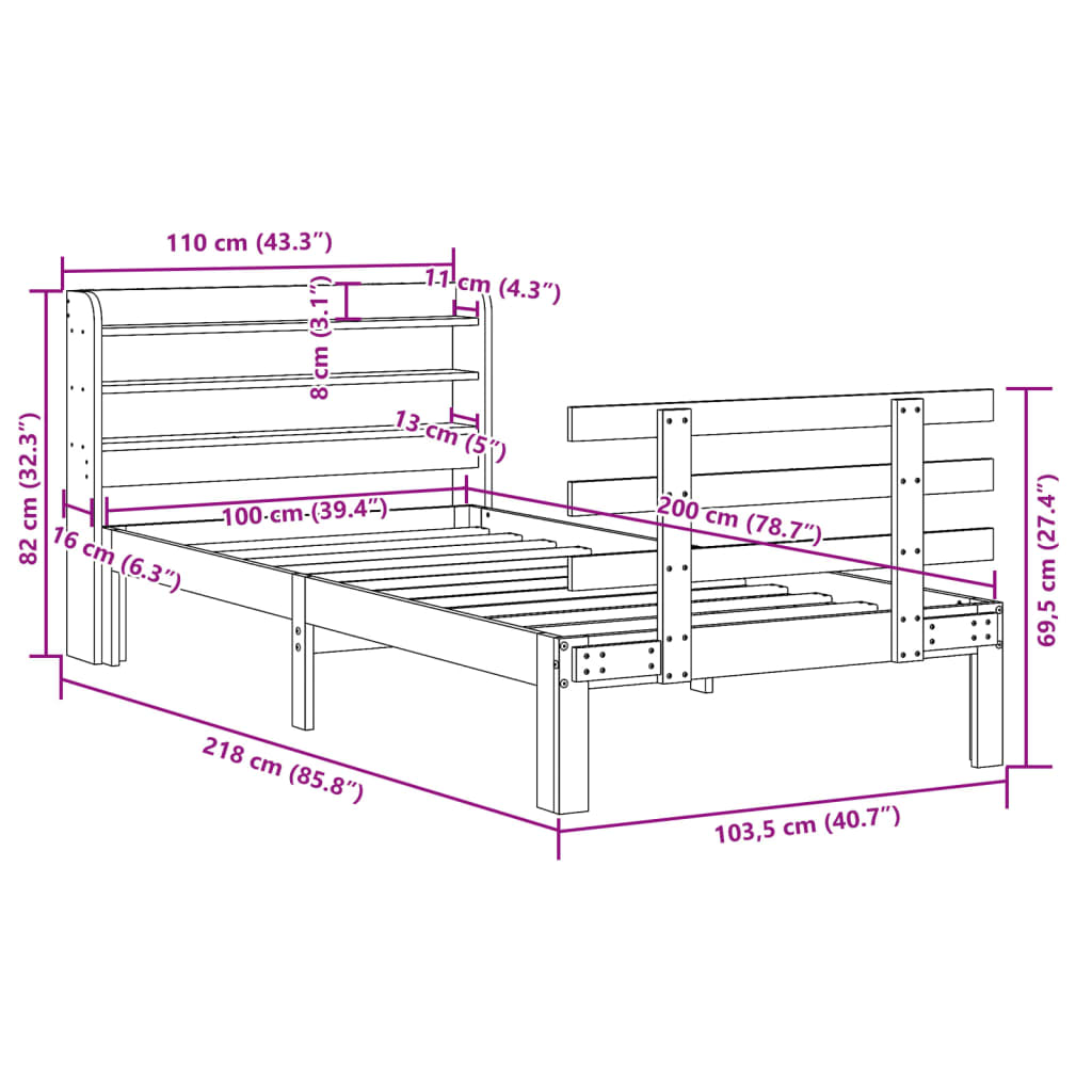 Bed Frame with Headboard without Mattress 100x200 cm