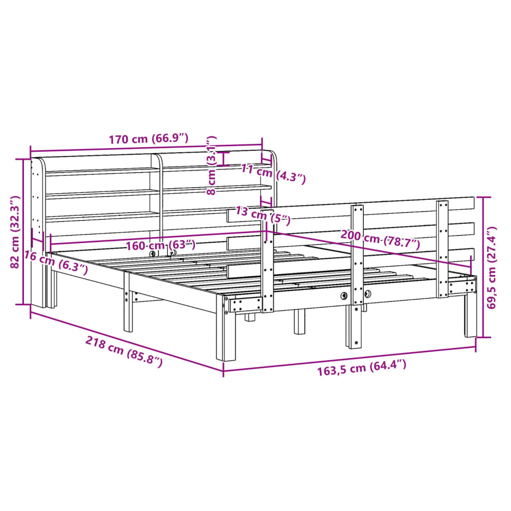 Bed Frame with Headboard without Mattress 160x200 cm