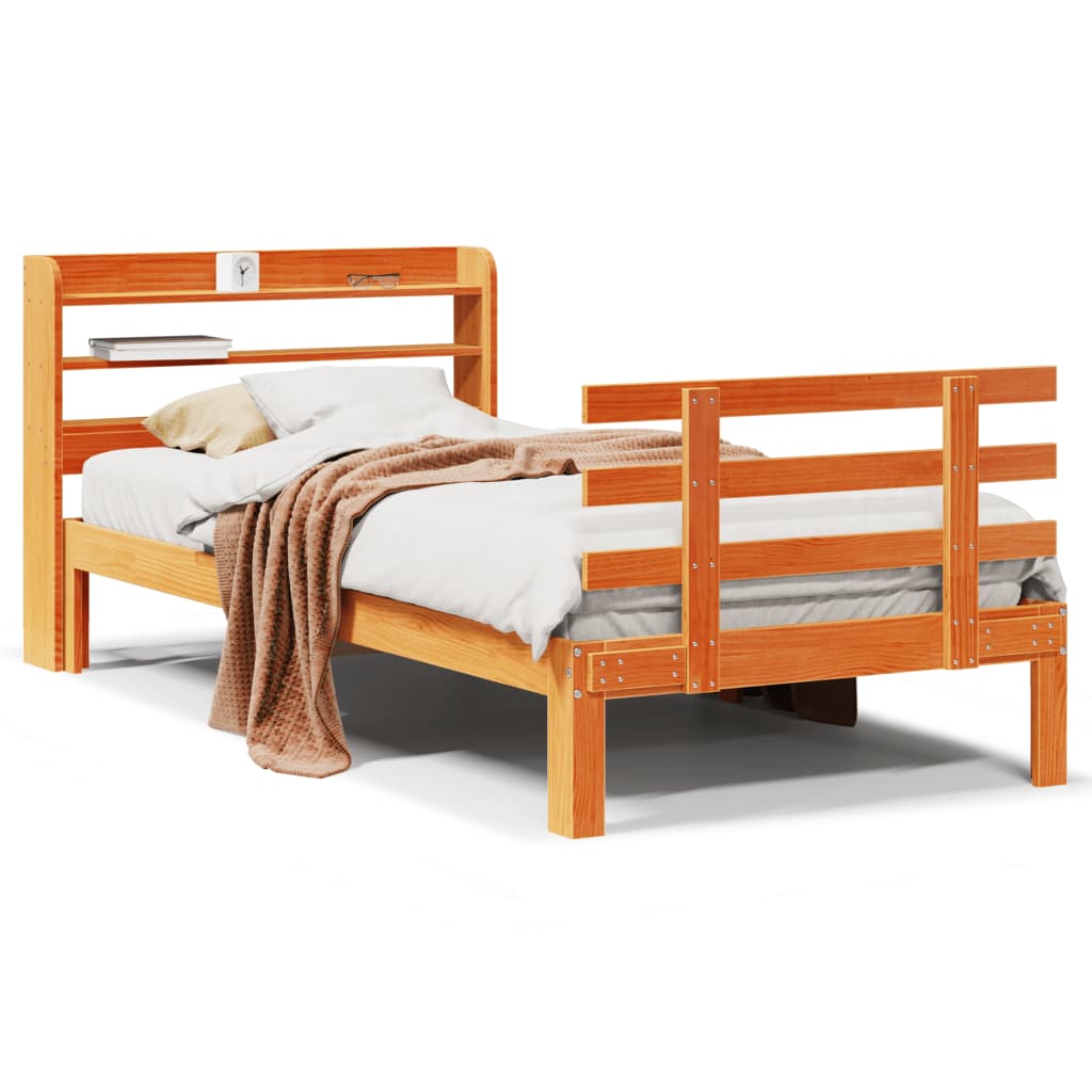 Bed Frame with Headboard without Mattress Wax Brown 90x190 cm Single