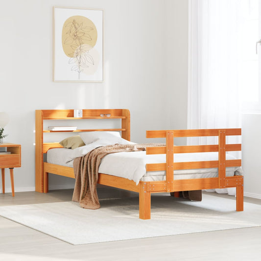 Bed Frame with Headboard without Mattress Wax Brown 90x190 cm Single